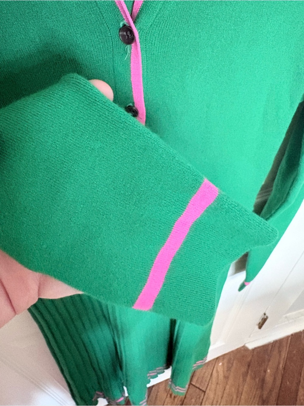 Boden Mollie Green Pink Trim Pleated Knit Midi Dress US 8 UK 12 - Picture 7 of 13